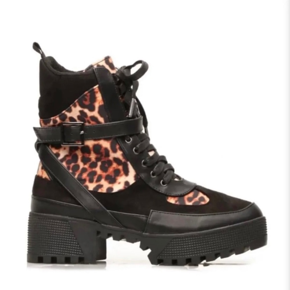 Fashion nova black and leapord medium heel boots